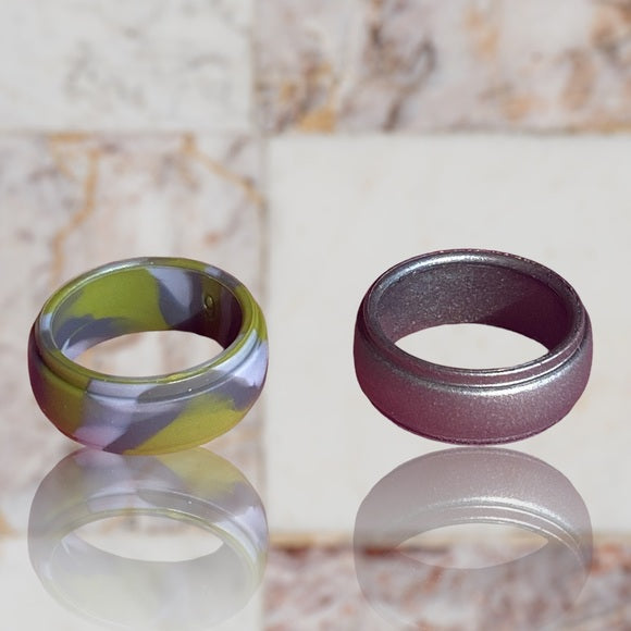 NEW - Fine Fashion Unisex Any-Activity Silicon Ring 2-PACK Metallic Colors (Multiple Colors & Sizes)