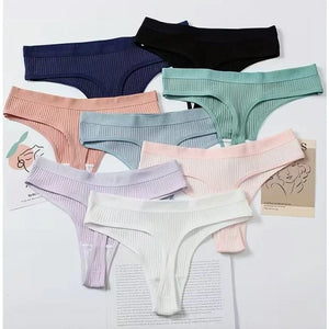 NWOT - 8Pack Women’s Low Waist Ribbed Thong Panties (Mixed Color / Cotton)