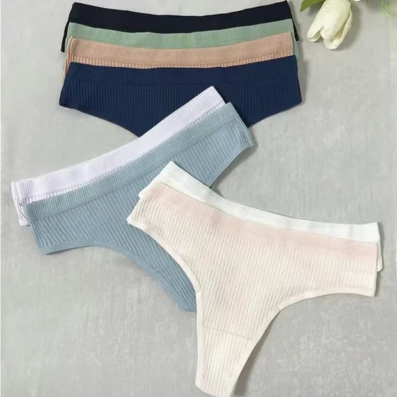 NWOT - 8Pack Women’s Low Waist Ribbed Thong Panties (Mixed Color / Cotton)