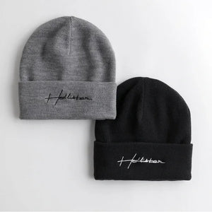 SALE! NWT - 2-Pack Hollister Beanies Embroidered (Black & Grey Acrylic Script / OneSize)