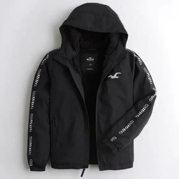 NWT - Hollister Men’s Sherpa-Lined Sport Jacket (Black & Black Stripe / Small)