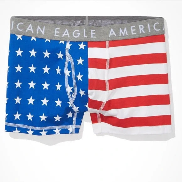 SALE! NWT - American Eagle Men’s Stars & Stripes 3” Classic Trunk Underwear (Blue & Red Stirpe)